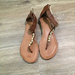 G by Guess Tan Sandals with Gold Chain